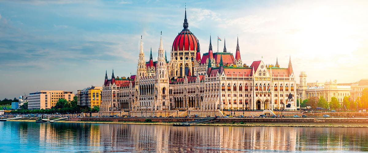A view across the Danube River towards the Parliament Building in Budapest